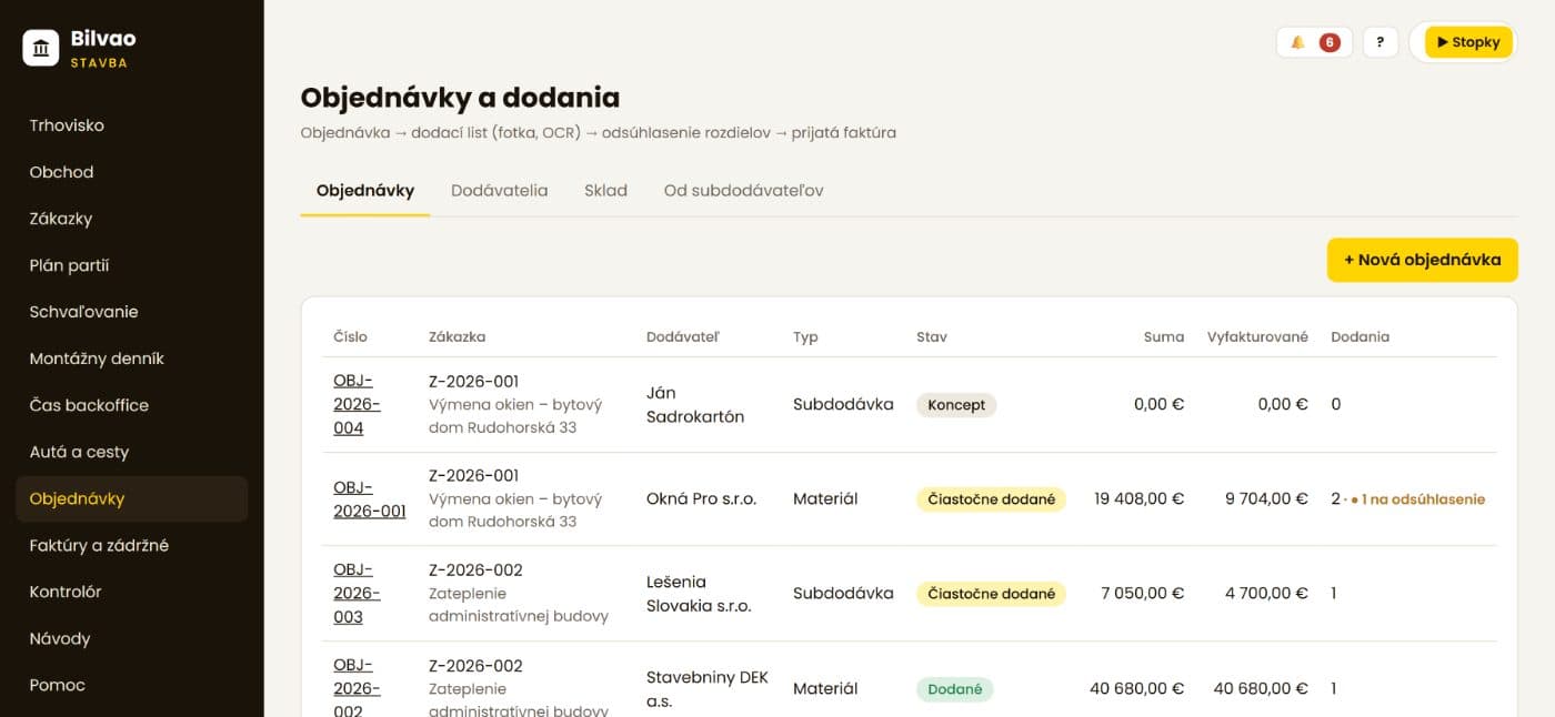 Objednávky a dodacie listy