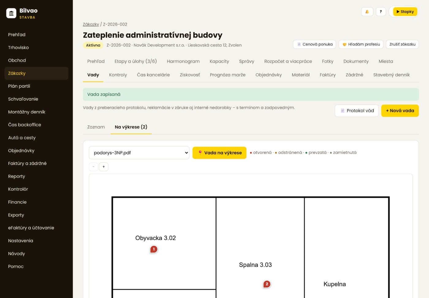 Vady zakreslené na výkrese