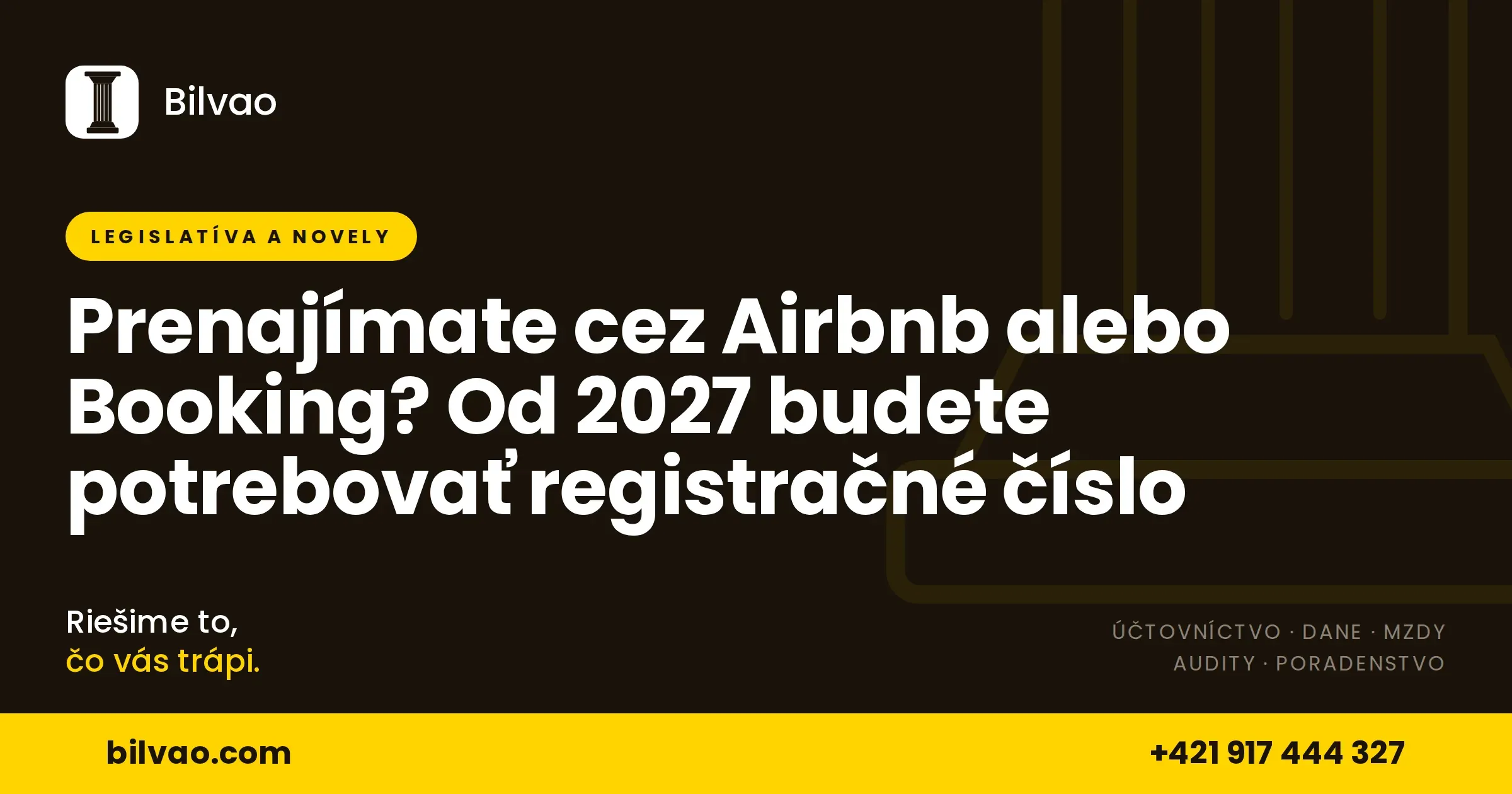 Značková grafika BILVAO s nadpisom článku o novom registri krátkodobých prenájmov